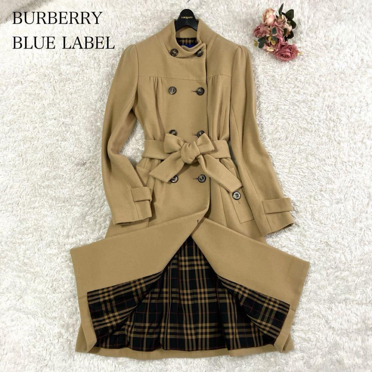 バーバリーブルーレーベル　ロングコート　ノバチェック　アンゴラ　ベージュ 2025年最新】Yahoo!オークション -バーバリー ブルーレーベル コートの