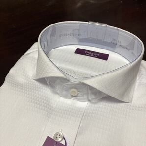 百貨店販売品 Viaggiante☆形態安定 白織柄ワイシャツ★M(39-86) ホリゾンタル スーパースリム 送料無料