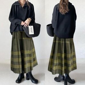 セットアップ フロントファスナー付きニット ボーダー柄スカート 大きいサイズ