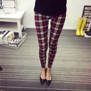 スキニー レギンス スパッツ チェック柄 レッドベージュ 大きいサイズ