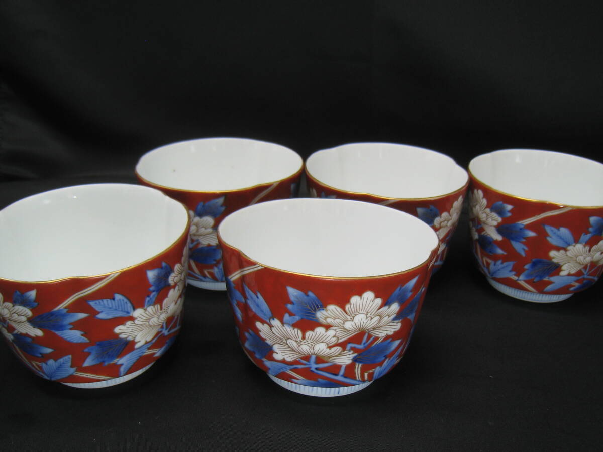 1952 香蘭社　紅椿文　皿　5客　金彩　未使用 1959 香蘭社 金彩 皿 5客