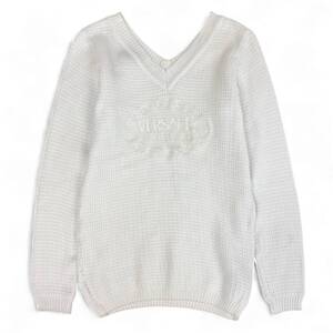 76k21 VERSACE ヴェルサーチ vintage front logo knitwear ロゴ刺繍 ニット サイズS ホワイト レディース トップスk02i