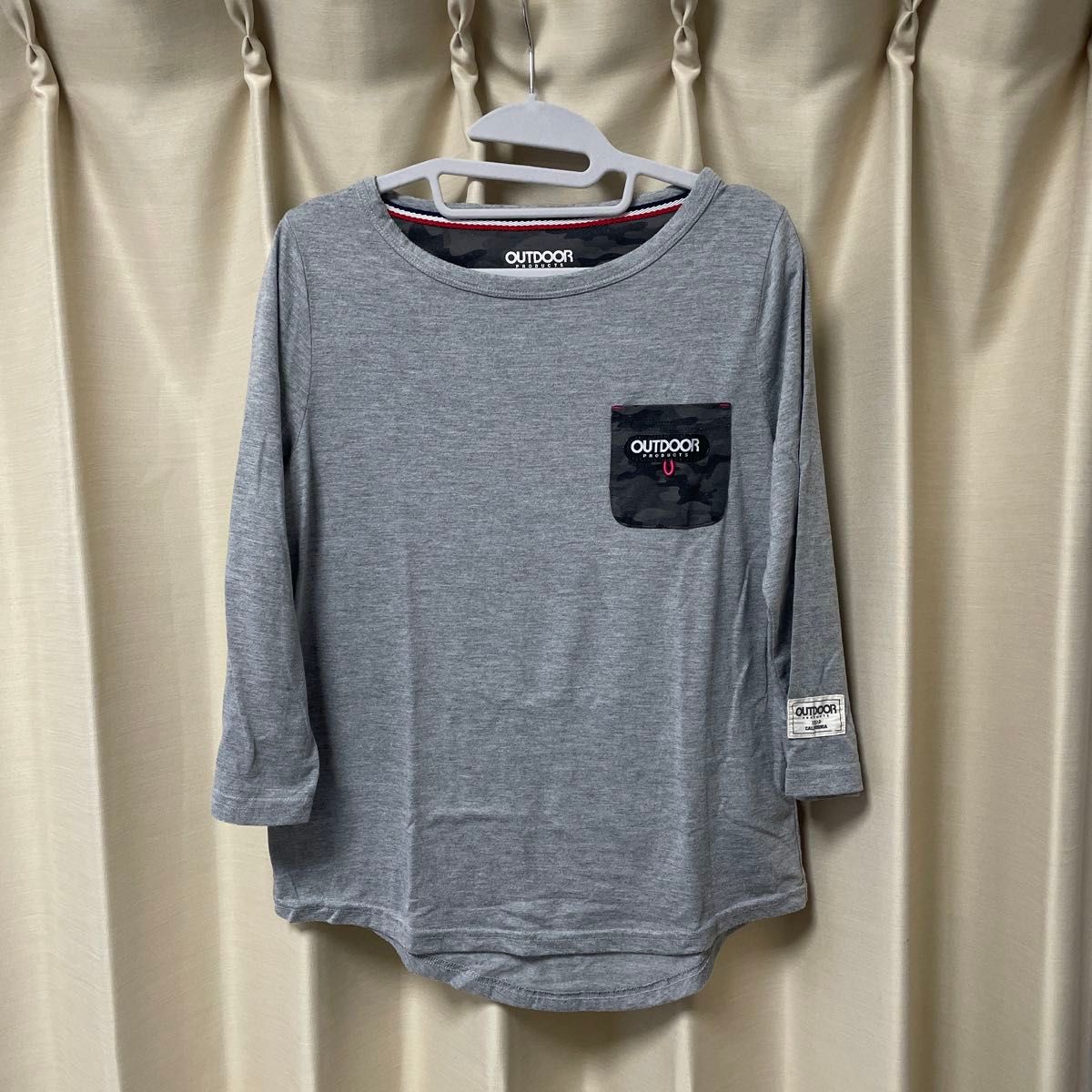 OUTDOOR Tシャツ カットソー 七分袖 グレー ポケット付き トップス M