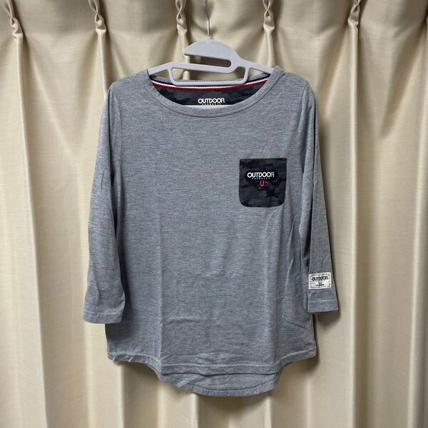 OUTDOOR Tシャツ カットソー 七分袖 グレー ポケット付き トップス M