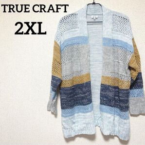 TRUE CRAFT 【2X】マルチカラーカーディガン オーバーサイズ 水色 ニット カーディガン 羽織り 長袖 ユニセックス