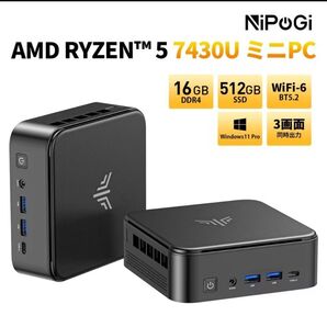 【新品】NiPoGi ミニPC Ryzen 5 7430U 16GB/512GB Windows11Pro 省電力 静音設計 軽量
