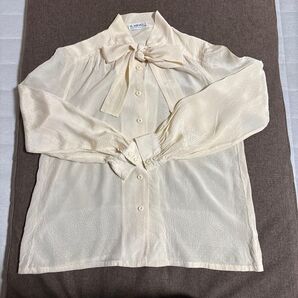 EL MIDAS ボウタイブラウス ドット柄 長袖 クリーム色 レトロ