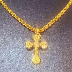 22kコーティング 18kコーティングとは一目瞭然 クロスネックレス ゴールドカラー ペーパーチェーン