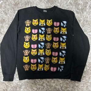 黒 絵文字 デザイン スウェット ユニセックス トレーナー ブラック スウェット 長袖