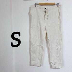 【S】アイボリー カジュアルパンツ オフホワイト シンプル ボタン USA古着