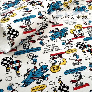 【キャンバス生地】パイロット 飛行機 ホワイト地 しっかりとした帆布 147㎝×50㎝ ハンドメイド布 はぎれ o-60