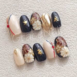 No.918 現品販売!ネイルチップ 成人式卒業式袴着物振袖和柄