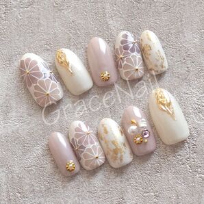 No.754 現品販売!ネイルチップ 成人式卒業式袴着物和柄振袖