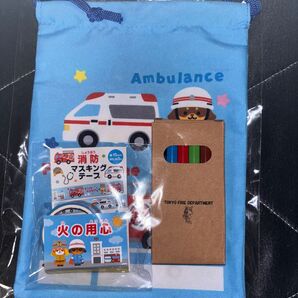 救急車・消防車デザイン 巾着袋