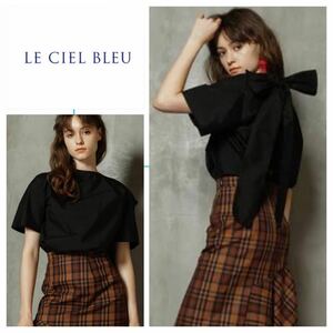 [ Le Ciel Bleu /LE CIEL BLEU]. state men to bow tops 36 black short sleeves tops ribbon attaching postage 500 jpy 201028