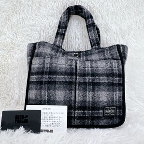 PORTER オンブレチェック ハンドバッグ ツイード ウール モノクロ