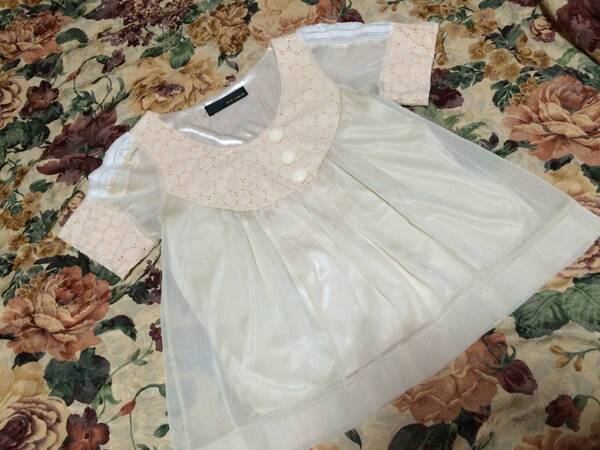 服 トップス ★ dollupoops ドールウップアップス ベージュ シフォン レース Tシャツ ティシャツ チュニック 半袖 ビジュ フォーマル