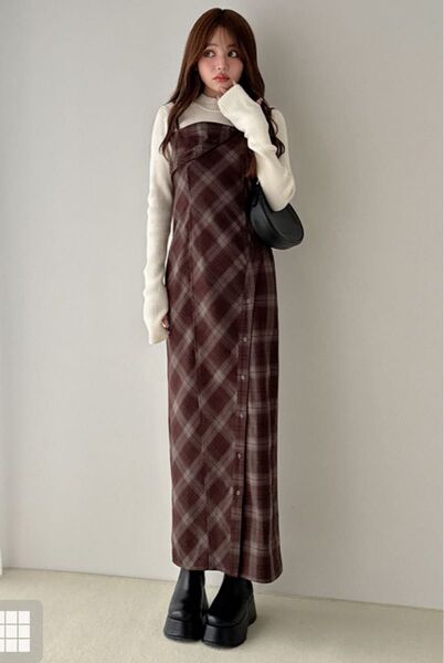 GRL チェック柄スリットキャミソールワンピース dk1339