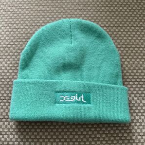 Xgirl ミントグリーン ニット帽 ロゴ付き