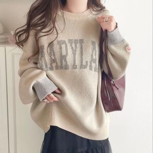 JaVa ジャバコラボ バイカラーロゴ オーバーサイズ ニットプルオーバー