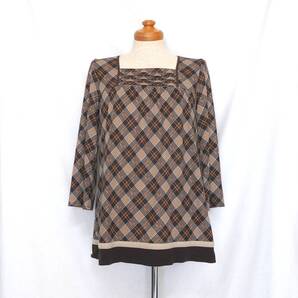 1点から送料無料☆ J PRESS ジェイプレス ブラウン チェック 柄 ウール チュニック ( 日本製 ゆったり ラクチン 茶 プルオーバー 洗える