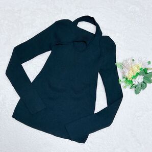 極美品 ANAP アナップ フロントデザインリブトップス ブラック フリーサイズ