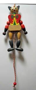 M. GSCHNITZER / VINTAGE WOOD PULL STRING CAT JUMPING JACK TOY / AUSTRIA◆ジャンク品