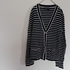 JONES NEW YORK 【M】ストライプカーディガン ネイビー 紺色 ボーダー カーディガン ニット