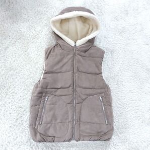 ☆美品☆SHAREPARK シェアパーク リバーシブル ダウンベスト ボア フェザー フード オンワード ベージュ ホワイト 1