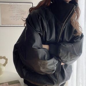 《JaVaジャバ》リブタートル フェイク レザー オーバーサイズ ジャケット