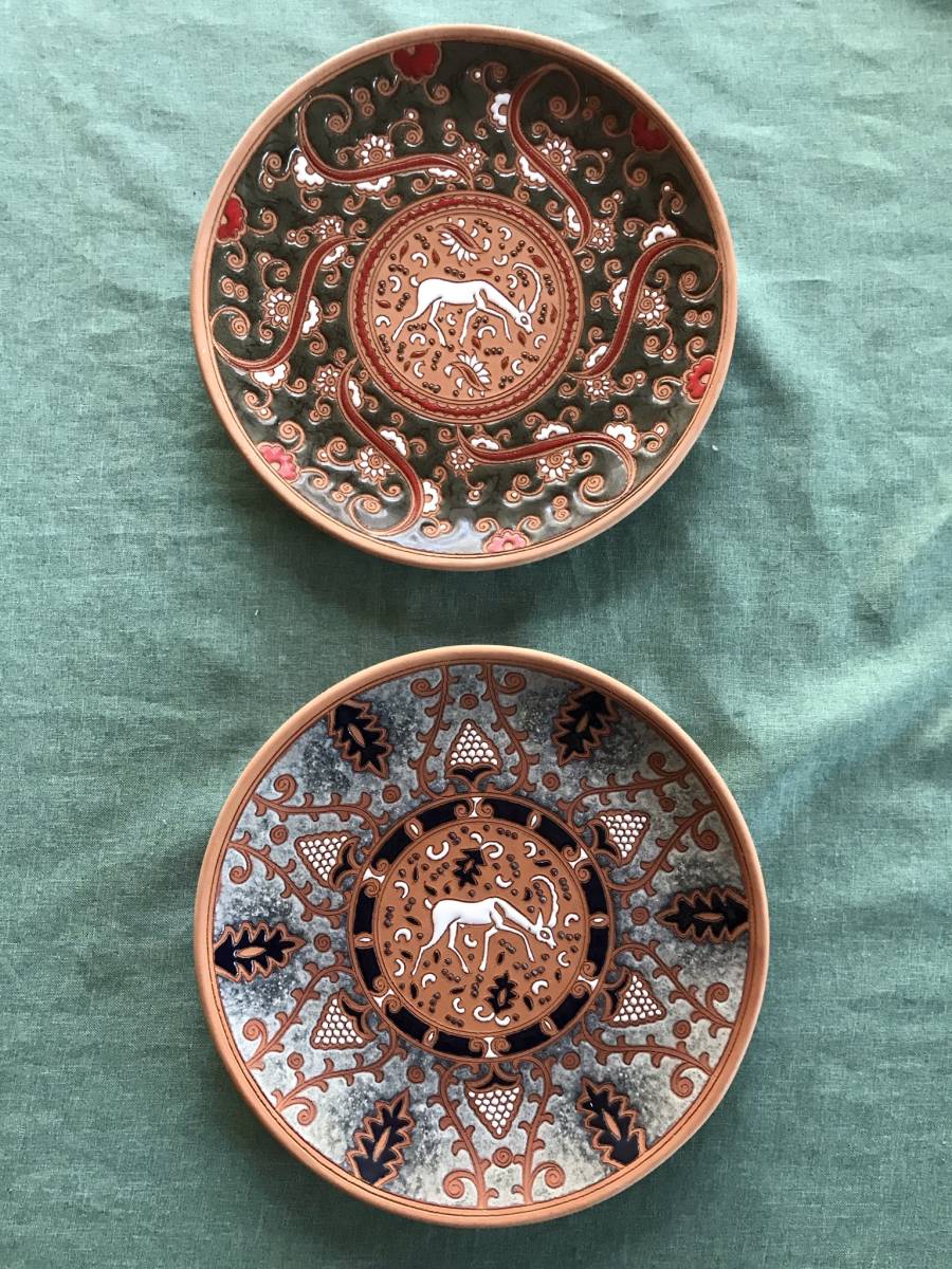 #1450 ロードス島の飾り皿(ハンドメード)2枚, インテリア小物, 置物, 洋風