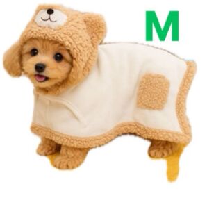 新品 Mサイズ ペット用 かわいい クマ耳 フード付き ポンチョ ブランケット