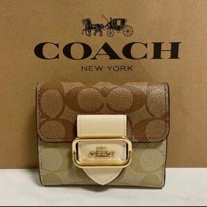 新品 COACH 長財布 コーチ 二つ折り財布 レディース メンズ ベージュ ブラウン