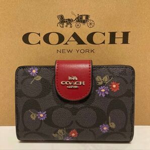 新品 COACH 長財布 コーチ 二つ折り財布 レディース メンズ ブラック レッド シグネチャー 花柄