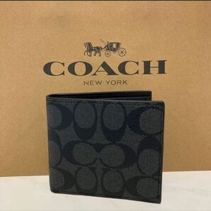 新品 COACH 長財布 コーチ 二つ折り財布 レディース メンズ シンプル ブラック