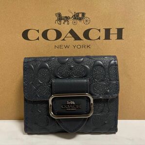 新品 COACH 長財布 コーチ 二つ折り財布 レディース メンズ シルバー ネイビー