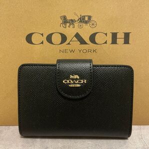 新品 COACH 長財布 コーチ 二つ折り財布 レディース メンズ ブラック