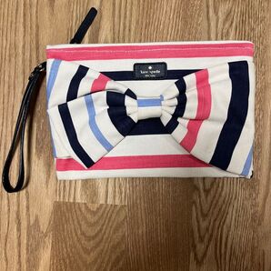 kate spade NEW YORK ストライプ リボン クラッチバッグ ポーチ