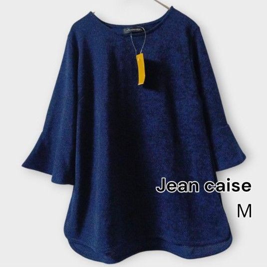 タグ付き/Jean caise ネイビートップス/M相当/ベルスリーブ/ラウンドネック 紺 カットソー プルオーバー