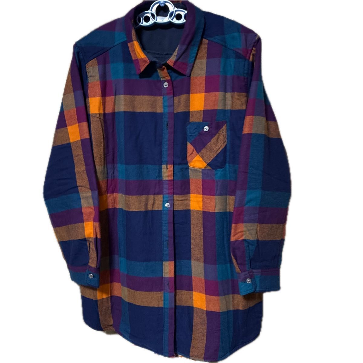 Quelle chance(ケルシャンス)レディースチェック柄マルチカラー長袖　裏フリーストップス　カジュアル上着　3L