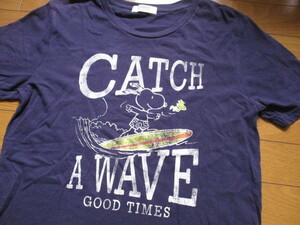 スヌーピー　surf　Tシャツ　Ｍサイズ　紺　ネイビー　サーフィン　 wave catch good times