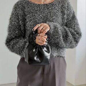 Re:EDITラメミックスクロップド丈ニットトップス ブラック Mサイズ 完売品 セーター 長袖 ニット