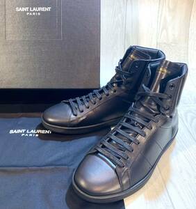 【未使用】SAINT LAURENT PARIS サンローラン◆25cm 40◆ITALY製◆ハイカットレザースニーカー 紐靴 本革 高級革靴 カジュアル◆メンズ◆黒