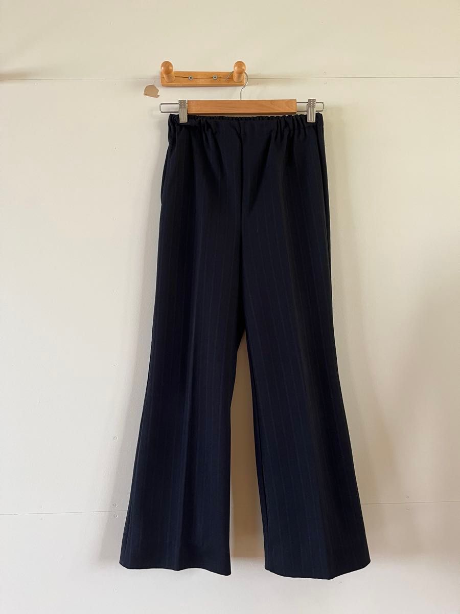 ストライプ柄ワイドパンツ 黒系 カジュアル