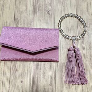 小さめ 水晶数珠 ピンク ちりめんケースセット 子供 京念珠 正絹房 葬式 法事 葬儀