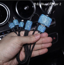デュアルusb車の充電器クリスタルダイヤモンドワイヤー車のシガーライターとusbケーブルセット（色：６色）_画像6