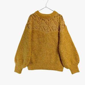 For it☆フラワーレース切替 ふわもこニット(からし色/マスタード)