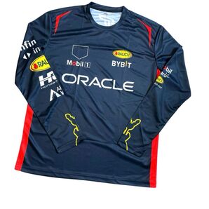 オラクル ホンダ Honda ホンダ HRC Mobile1 Cashapp ロゴ レーシングシャツ 長袖丸首Tシャツ