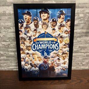 ドジャース 大谷翔平 山本由伸 MVPワールドシリーズチャンピオン A4ポスター フレーム付き