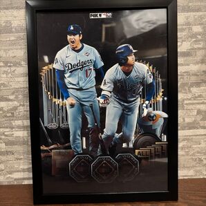 ドジャース 大谷翔平 山本由伸 MVPワールドシリーズチャンピオン A4ポスター フレーム付き